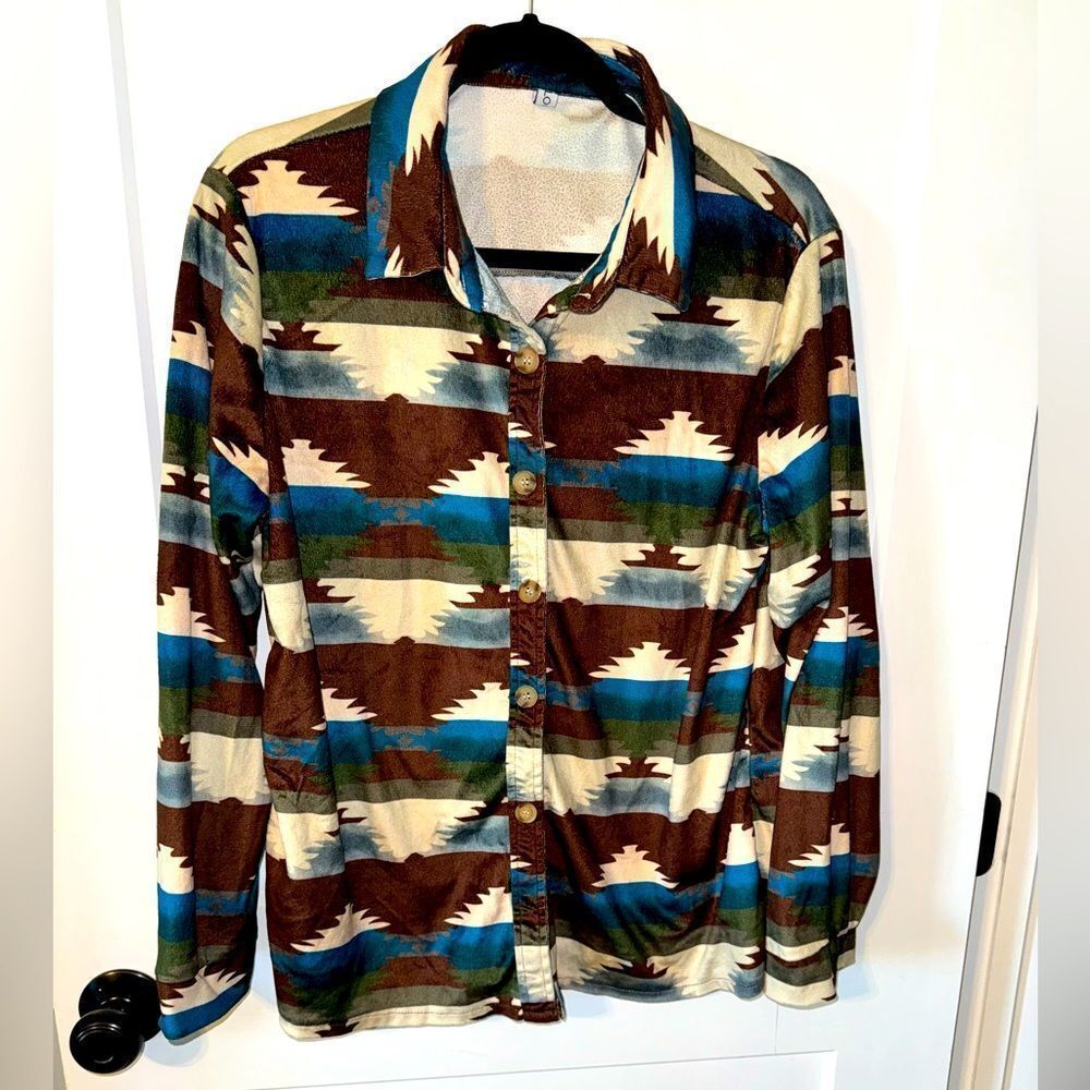 Misook Multicolor Geometric Button-Down Shirt